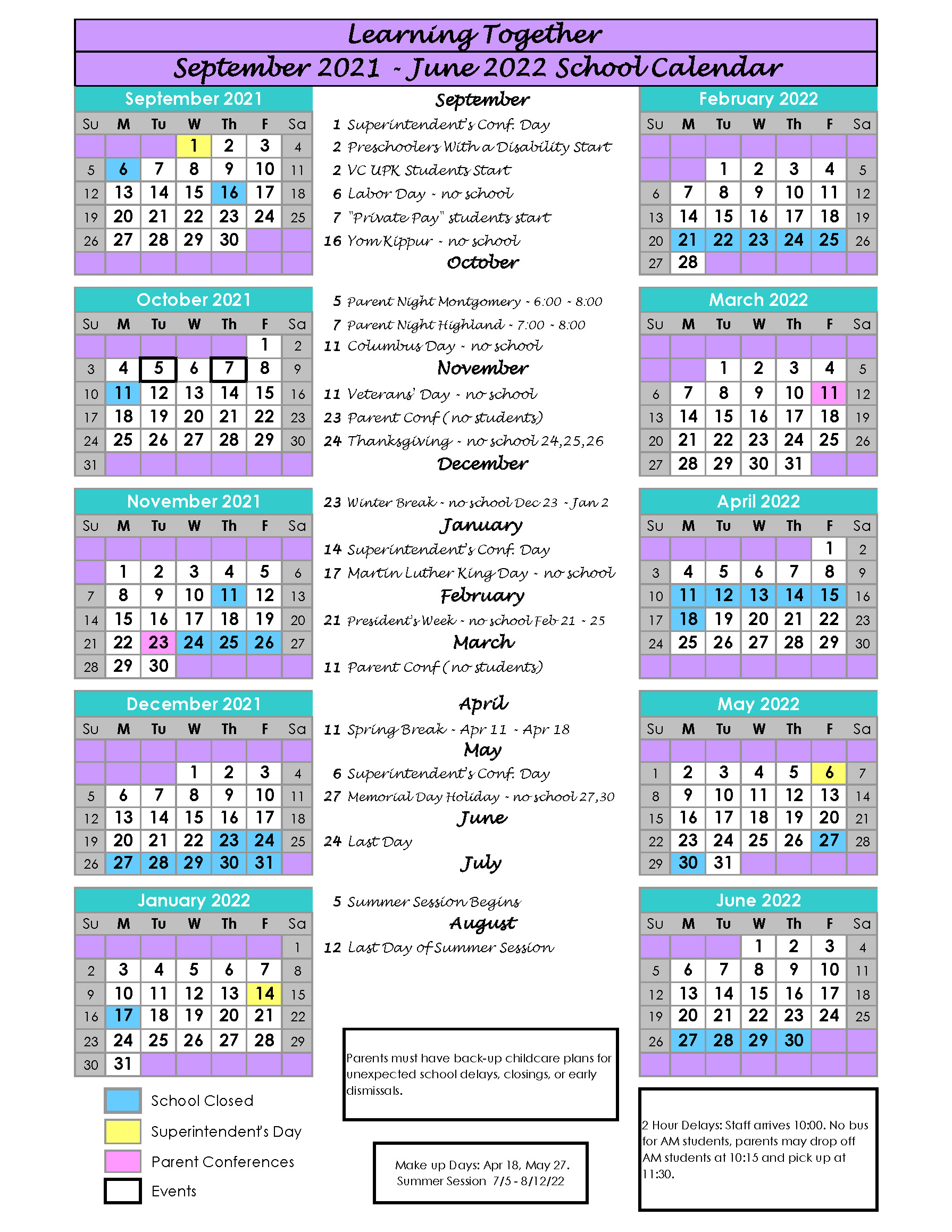 Learning Together 2021-2022 Calendar